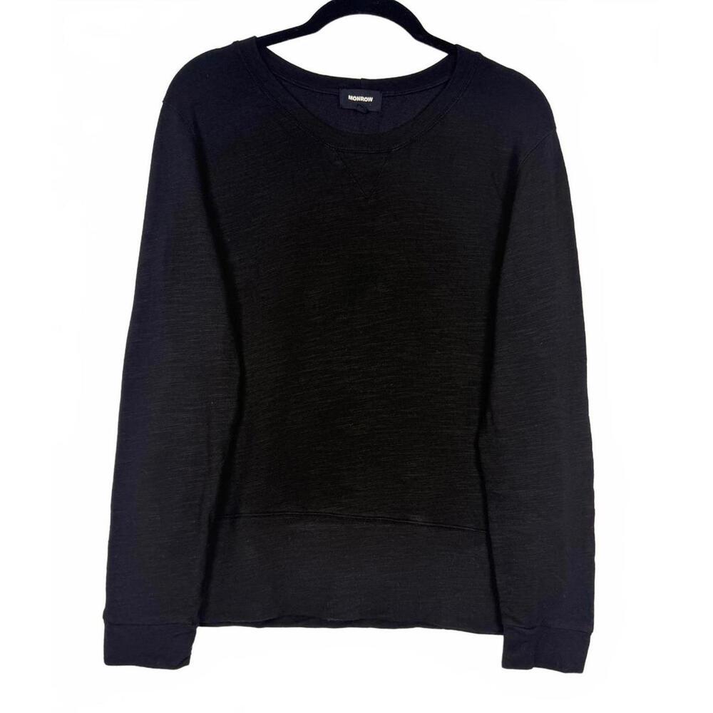 MONROW Supersoft Crew Neck Sweatshirt Black Lightweight Pullover Sweater Size XS